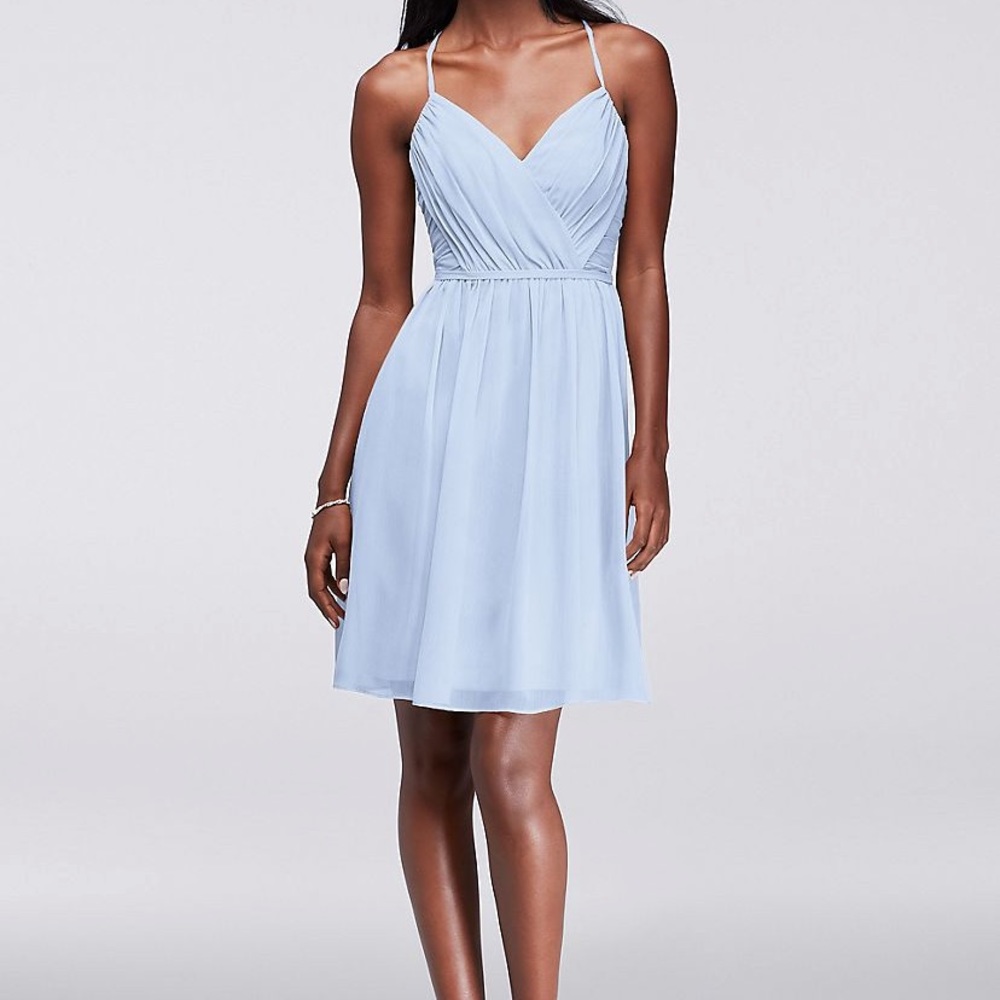 David’s Bridal Ice Blue chiffon dress